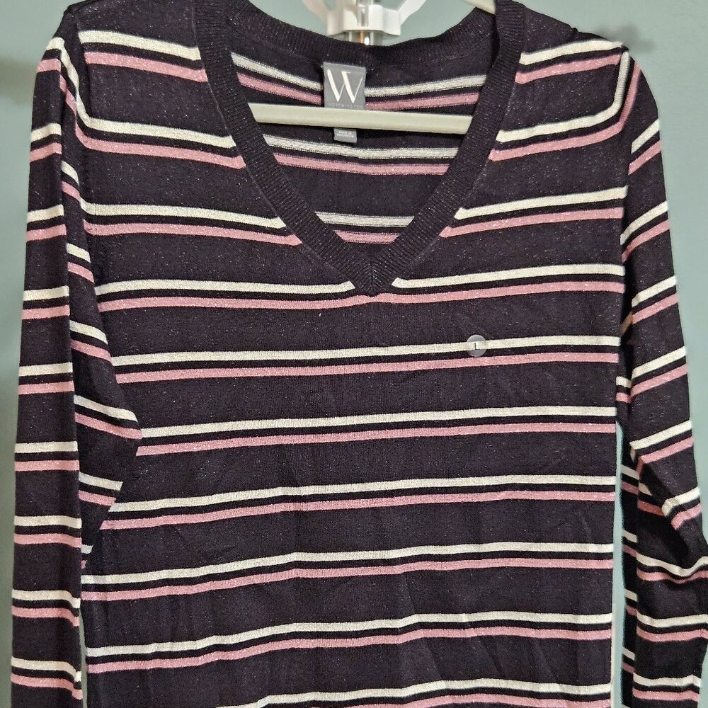 Worthington Black/Pink/White Metallic VNeck Sweater
